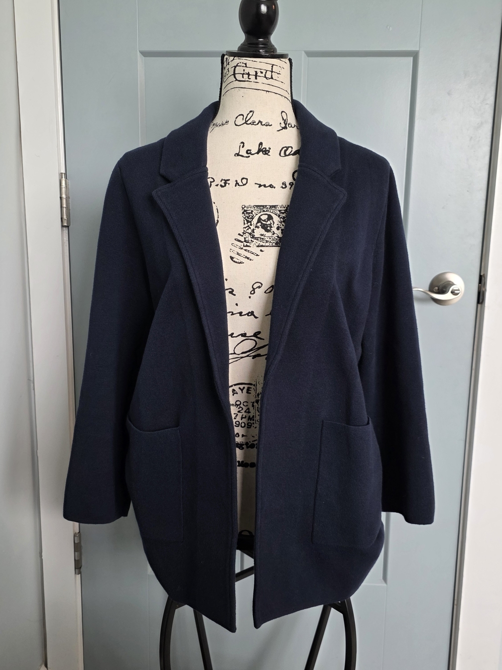 Quince Navy Blue Organic Cotton Knit Blazer Sweater Jacket Medium Professional